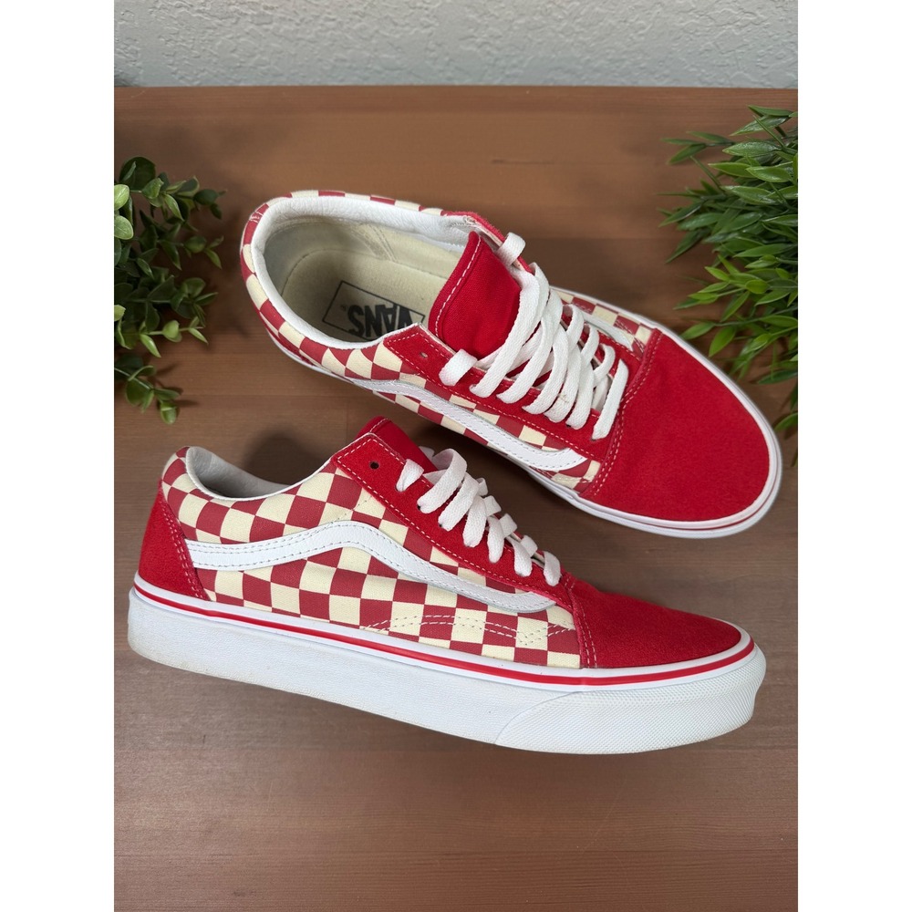 Vans Unisex Old Skool Red Checkerboard Suede Canvas Sneakers Size M8/W9.5